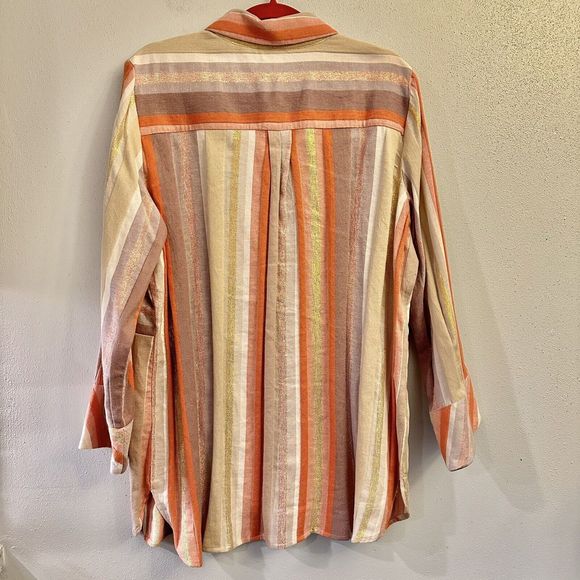 Soft Surroundings Maddalena‎ Metallic Striped Button Down Shirt in Size XL - Picture 14 of 16